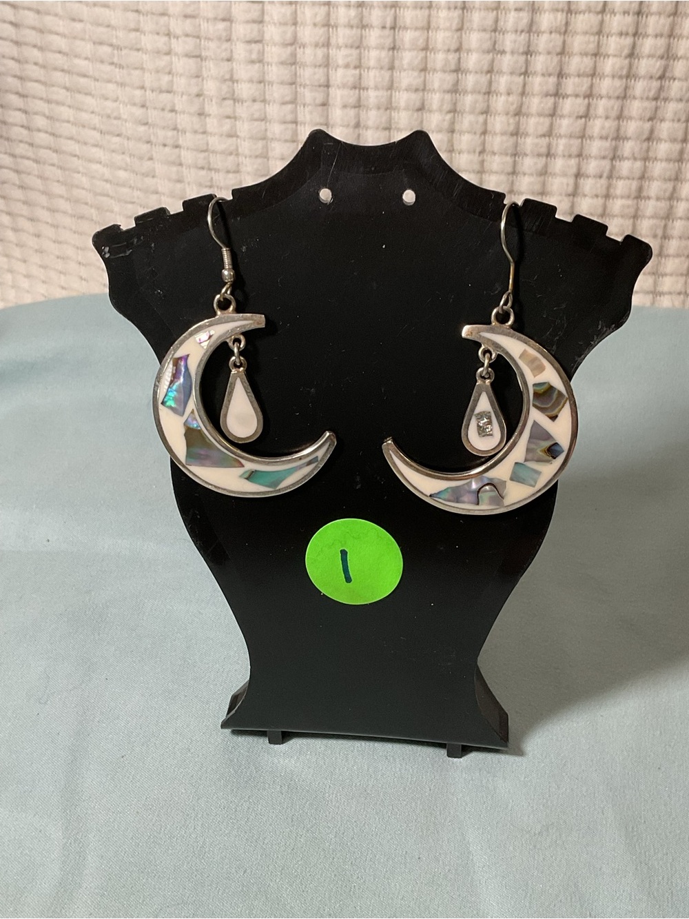 Mexican Silver Crescent Moon Abalone Enamel Shell Inlay Vintage
